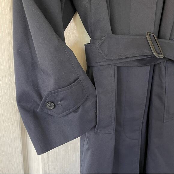 Vintage Burberry Navy Blue Belted Trench Coat Single Breasted 14L - Picture 6 of 16